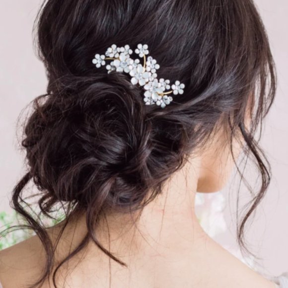 White Enamel & Crystal Hair Comb by Lindsey Maire